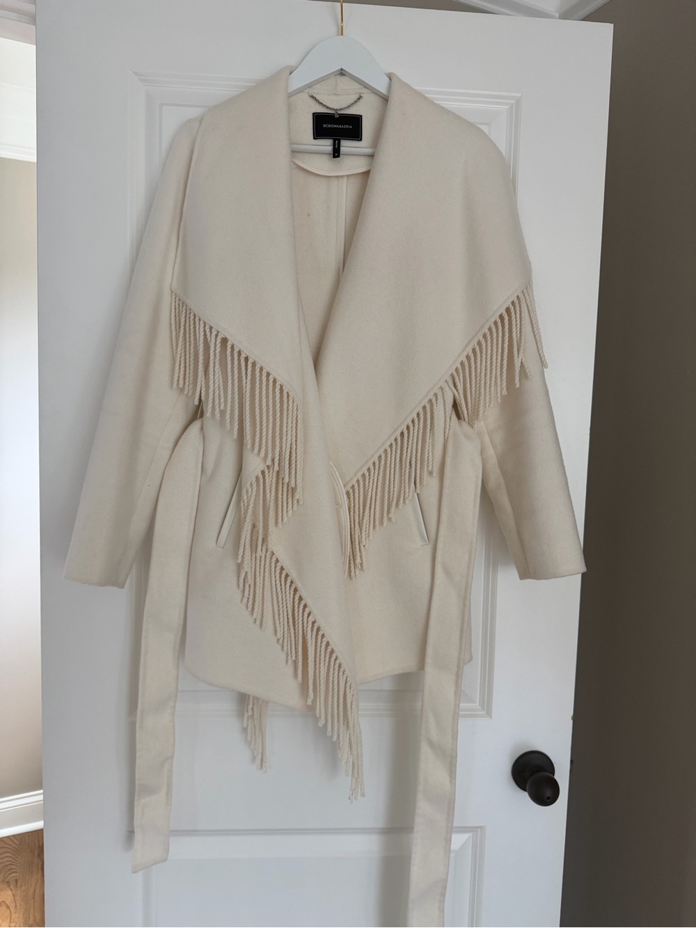 BCBGMaxAzria Cream Fringe Wrap Poncho